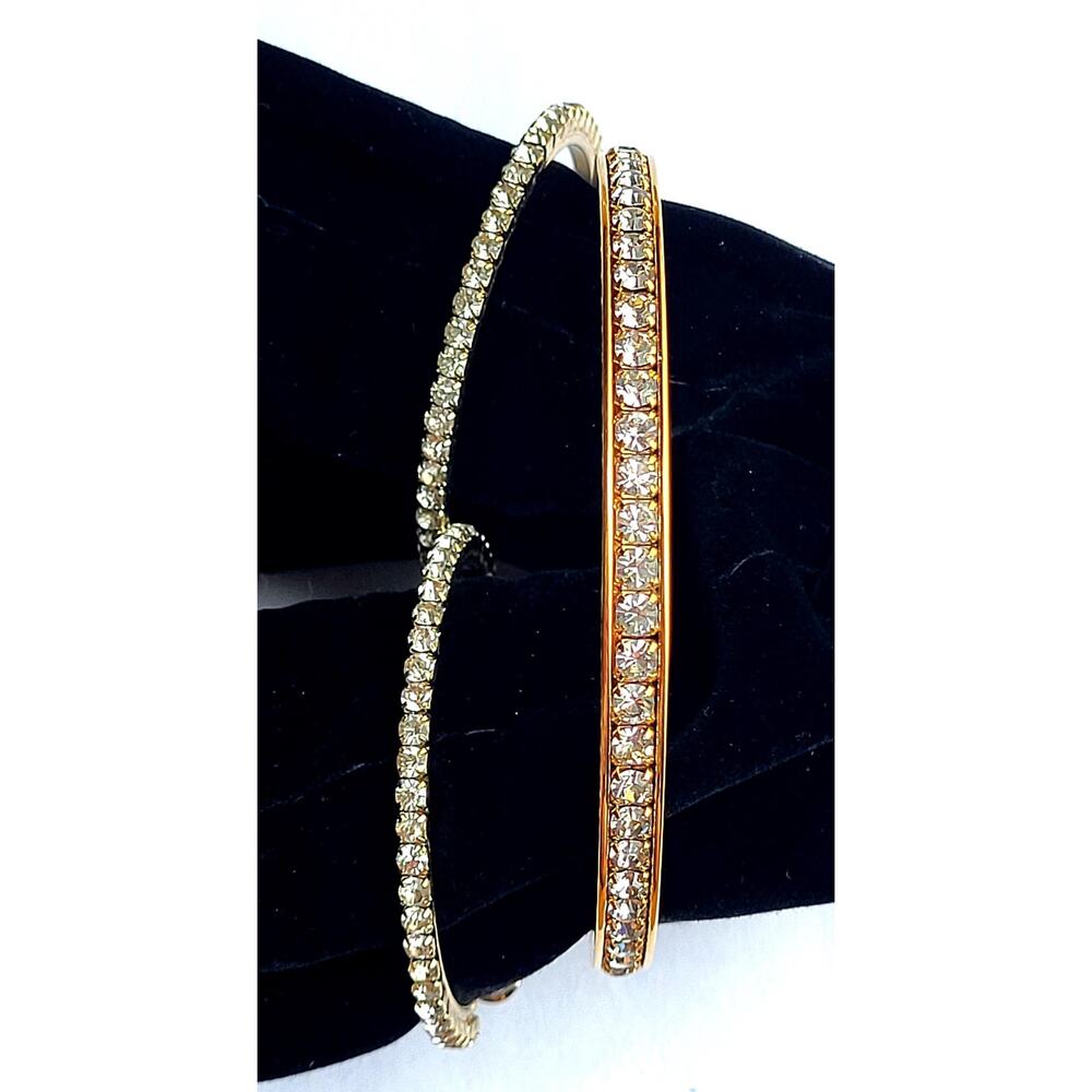 Vintage Signed Avon Rhinestone Bangle Gold Plus Rhinestone Pierced Hoops Set